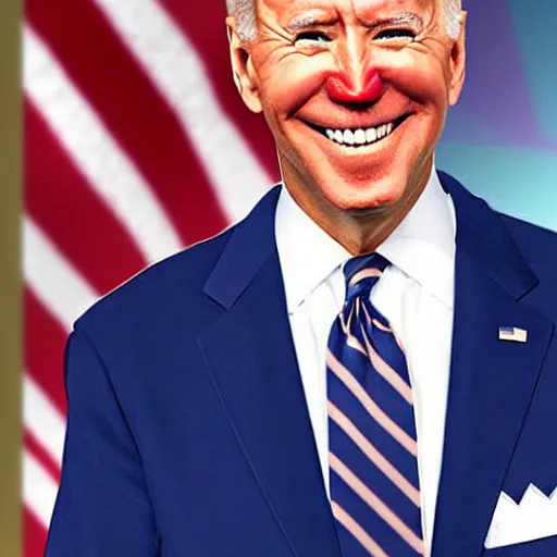 Prompt: Joe Biden with clown make-up all over his face inside a circus, full body