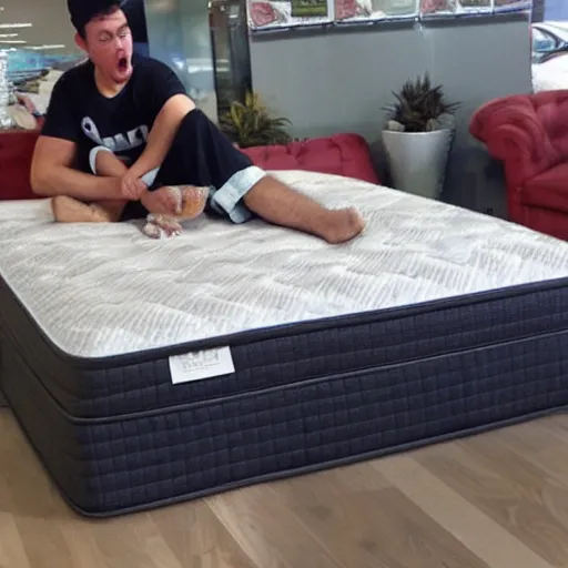 Prompt: “an angry customer at a mattress store”