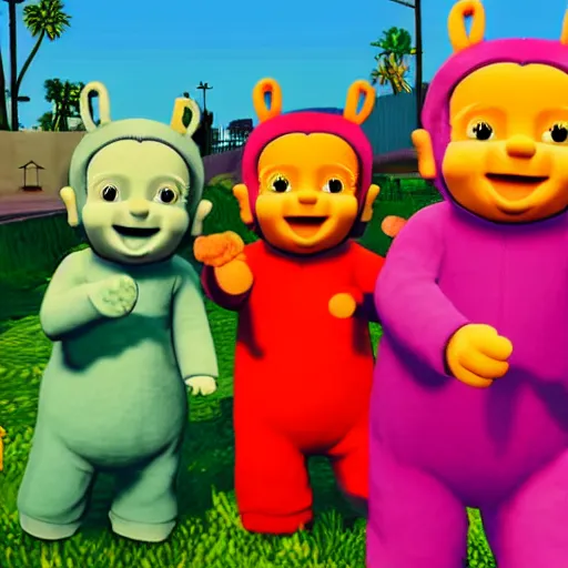 Image similar to The teletubbies on GTA V