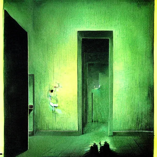 Image similar to monster in the room by zdzisław beksinski backrooms