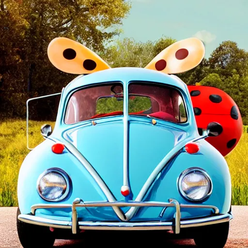 Image similar to promotion movie still of the car in'herbie'film ( 1 9 6 8 ) pretending to be a real lady bug. cinematic, 4 k, imax, 7 0 mm