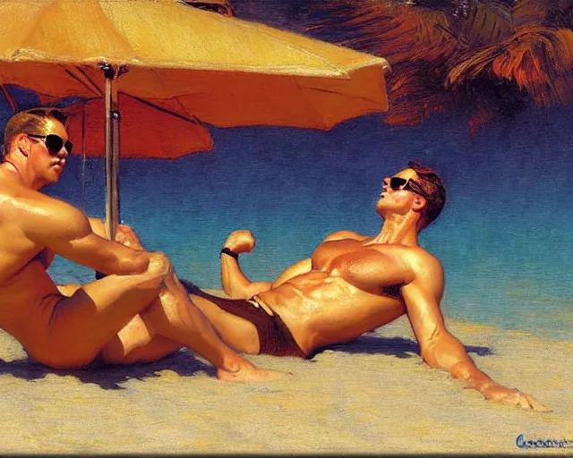 Prompt: top gun beach volleyball scene, warm colors, soft angles, soft focus, painting by gaston bussiere, craig mullins, j. c. leyendecker, tom of finland