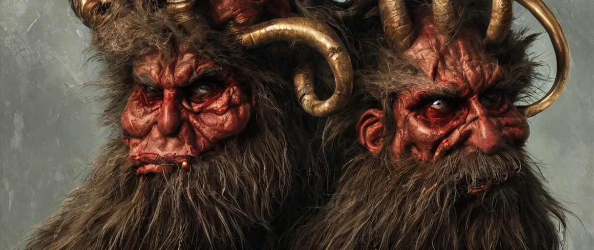 Image similar to hyperrealist highly detailed neo-baroque portrait of krampus concept art pascal blanche dramatic studio lighting 8k wide angle shallow depth of field