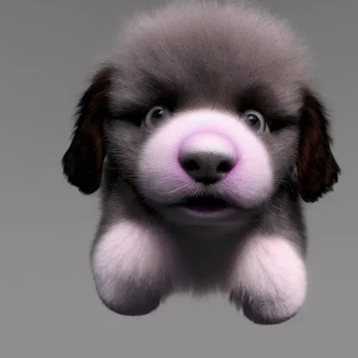 Prompt: a photorealistic render of a purple fluffy cloud shaped like a puppy, 3D octane render, unreal engine, hyperrealistic, 8k, volumetric lighting