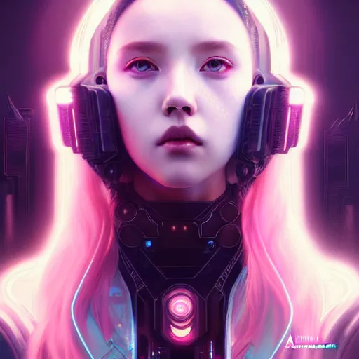 Image similar to portrait painting of cyberpunk olivia hye from loona, ultra realistic, concept art, intricate details, eerie, highly detailed, photorealistic, octane render, 8 k, unreal engine. art by artgerm and greg rutkowski and magali villeneuve and alphonse mucha