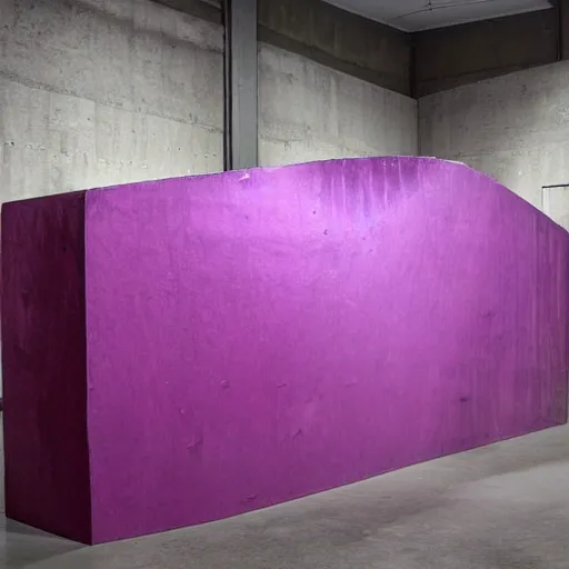 Prompt: an abstract sculpture by richard serra in purple wax floating in jean prouve design