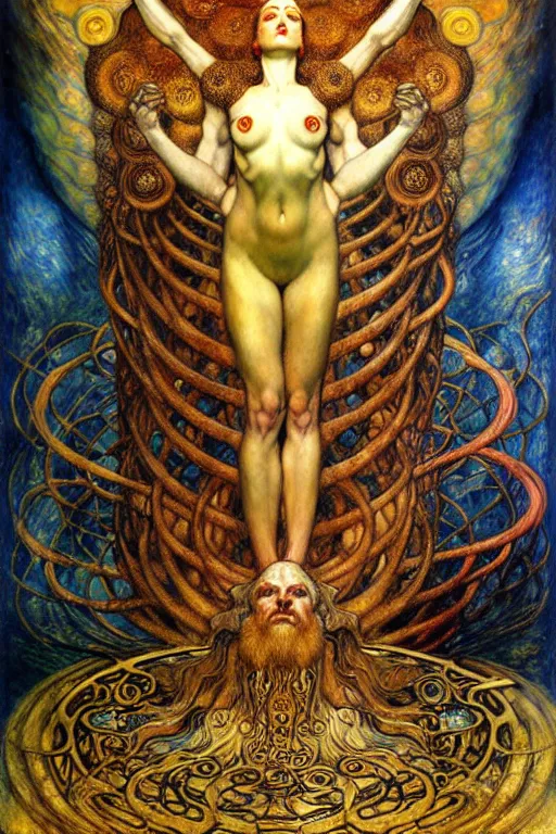 Image similar to Divine Chaos Engine by Karol Bak, Jean Delville, William Blake, Gustav Klimt, and Vincent Van Gogh, symbolist, visionary