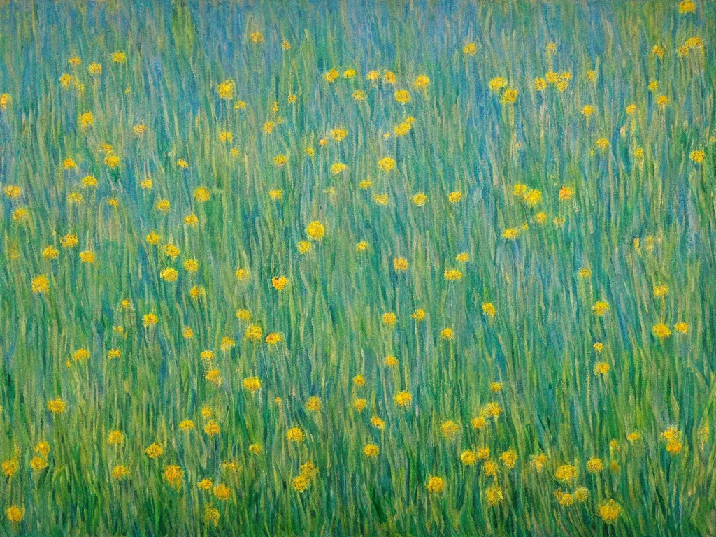 Prompt: a field of dandelions blowing in the wind, in the style of monet