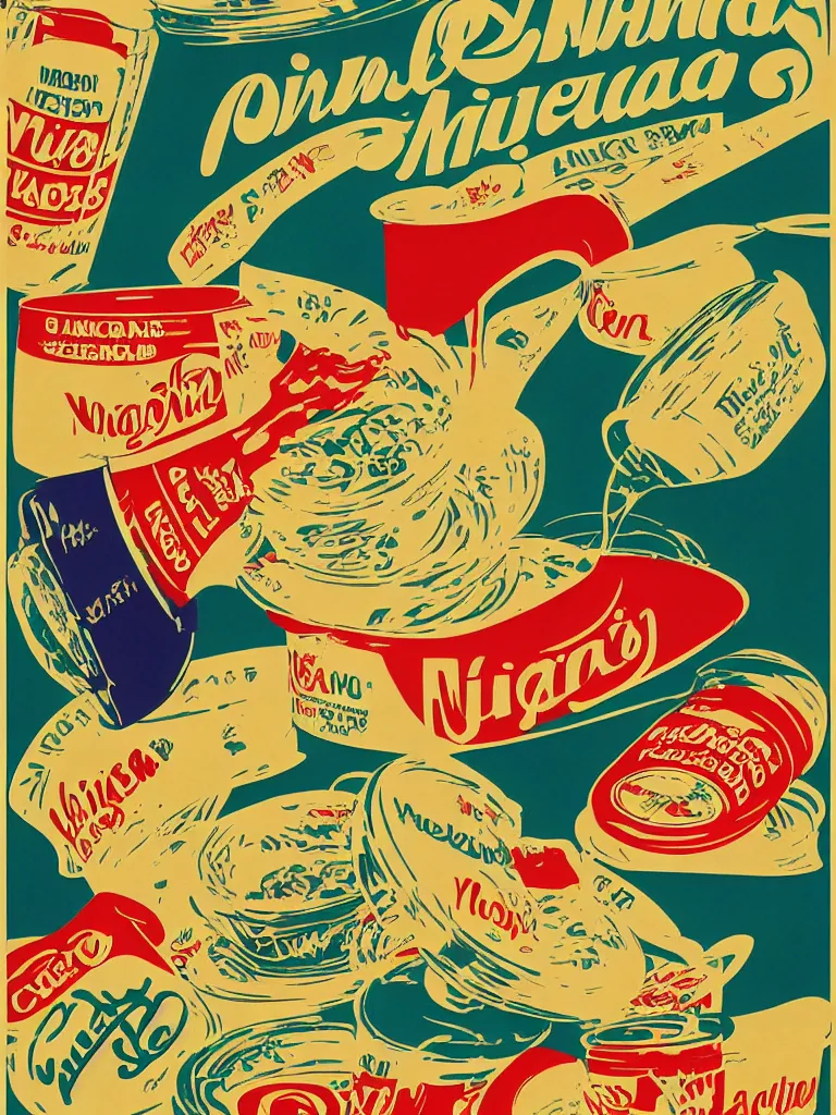 Prompt: vintage italian graphic design poster, nissin cup noodles, stylish, colorful, visual communications