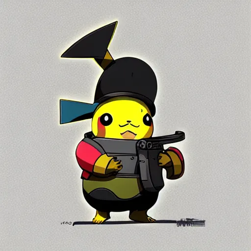 Image similar to Pikachu, wearing a gas mask, Trending on Artstation, Hiroaki Tsutsumi style