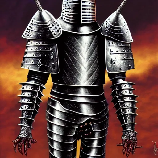 Image similar to medieval fantasy armored knight, by alex grey, TOOL band, detailed, 8K