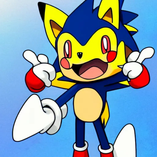 Image similar to pokemon that looks like sonic the hedgehog in pokemon style