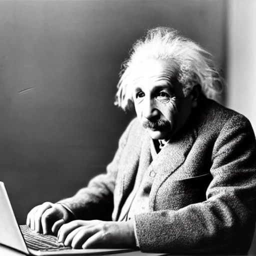 Image similar to einstein using a laptop