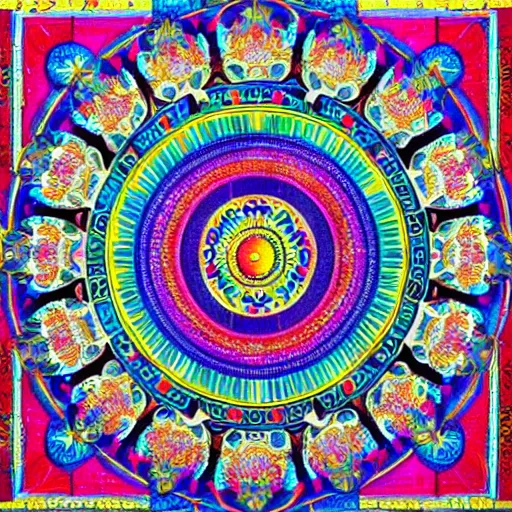 Prompt: A beautiful Buddhist Mandala, hyper-detailed, rainbow color scheme :: Mystical-n 9