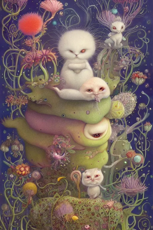 Image similar to a surreal, cute, creature in a happy world by Daniel Merriam, Trending on Artstation, oil on Canvas