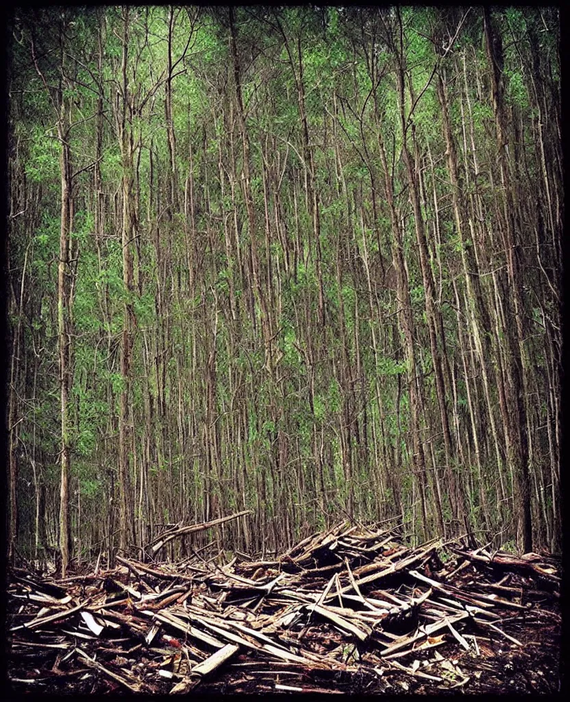 Prompt: “ dense dead forest with a dirty shopping cart ”