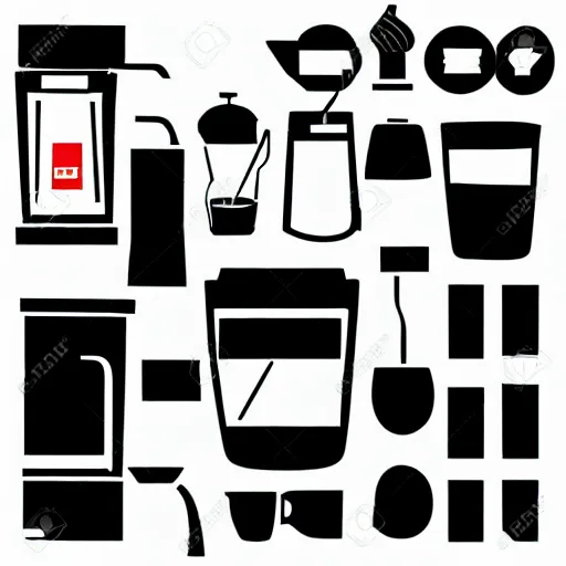 Image similar to minimalist diagram of coffee maker parts, pop art illustration