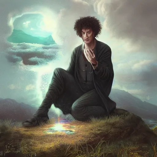 Prompt: a portrait of neil gaiman's morpheus in a scenic environment, by tom bagshaw