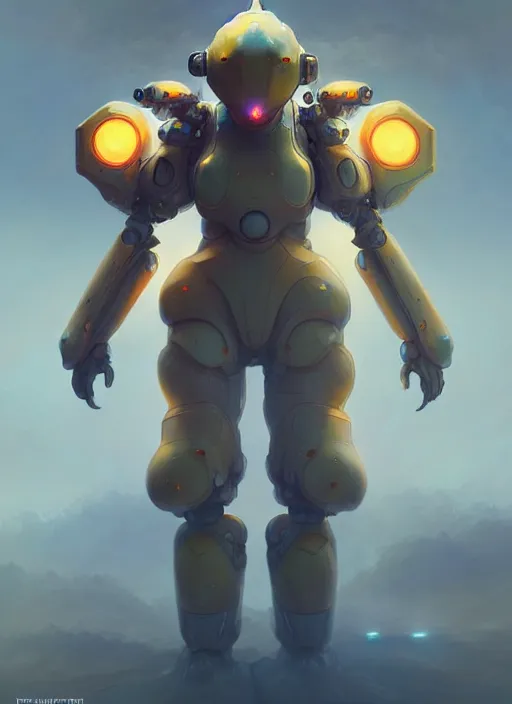 Image similar to dragonite themed mech suit, diffuse lighting, fantasy, highly detailed, photorealistic, digital painting, artstation, illustration, concept art, smooth, sharp focus, in the style of tom bagshaw