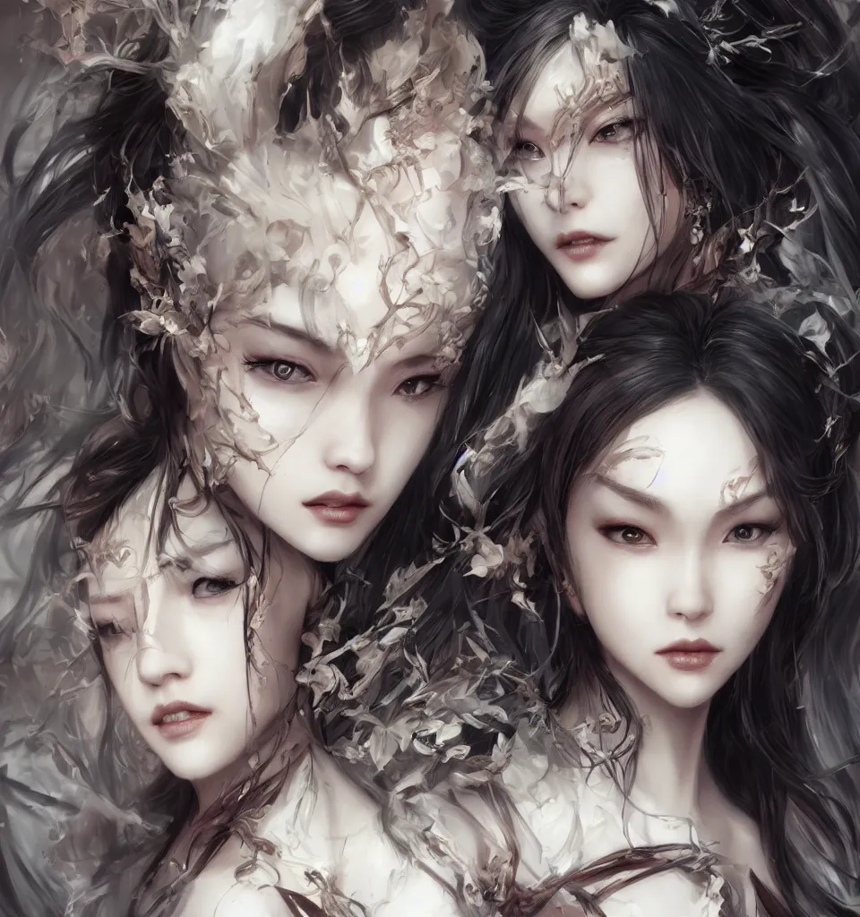 Prompt: a beautiful woman's face, wuxia, artgerm, elegant, concept art, gothic cathedral ， highly detailed, artstation, behance, deviantart, by wlop and ayami kojima, trending ， character concept post - processing