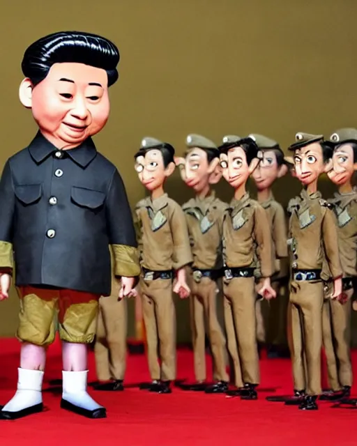 Image similar to xi jinping as a highly detailed stop motion puppet addressing the chinese military before invasion of taiwan, in the style of laika studios ’ s paranorman, coraline, kubo and the two strings