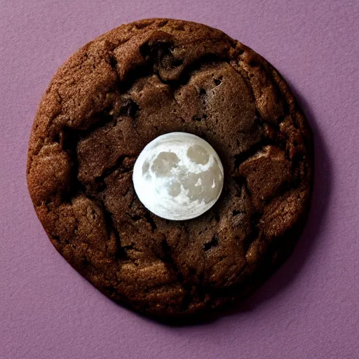 Image similar to the moon as a chocolate chip cookie, 4k food photograph