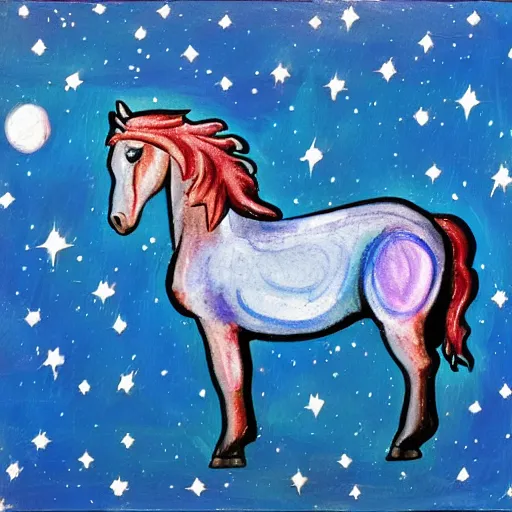 Prompt: a blue horse in space