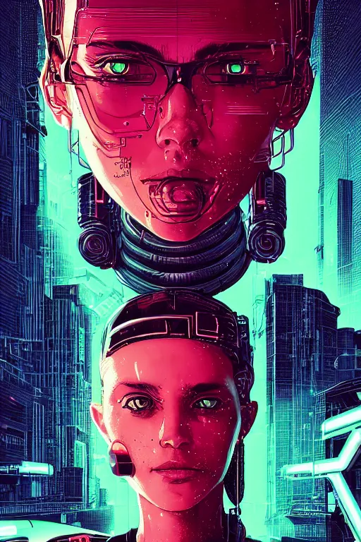 Image similar to portrait of a cyberpunk girl with a ribbed biomechanic parts and neon light, illustrated by Laurie Greasley and Michael Whelan and Igor Morski, crepy ambiance, highly detailed, trending on artstation