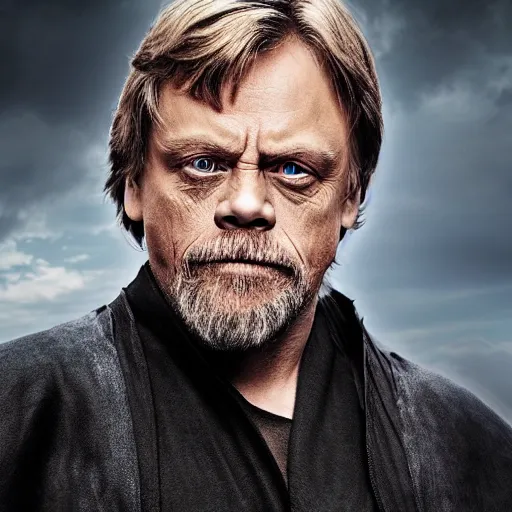 Prompt: mark hamill luke skywalker as dark sith lord star wars dramatic lighting 8k hdr