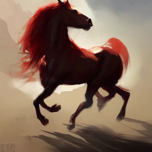 Image similar to Then a reddish horse came out. , digital Art, Greg rutkowski Trending artstation