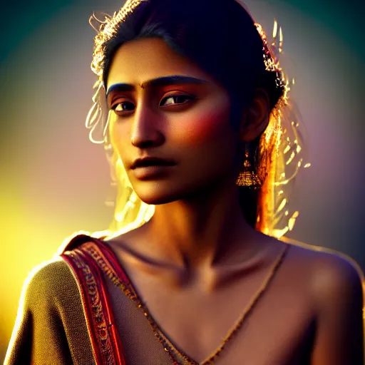 Image similar to photographic portrait of a stunningly beautiful nepalese gothic female in soft dreamy light at sunset, god rays, contemporary fashion shoot, by edward robert hughes, annie leibovitz and steve mccurry, david lazar, jimmy nelsson, breathtaking, 8 k resolution, extremely detailed, beautiful, establishing shot, artistic, hyperrealistic, beautiful face, octane render