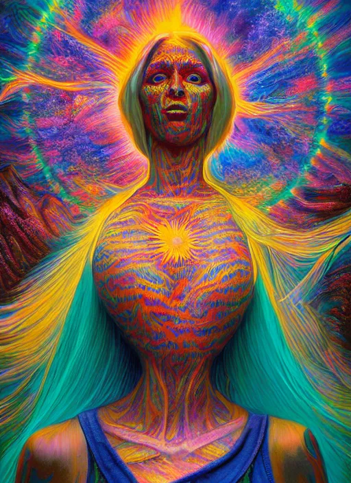 Prompt: portrait ultra dimensional cult girl shaman, accidentally tripping on dmt and acid, psychedelic experience, overwhelming psychosis of self realization and burning awakening, ultra high definition, unreal engine 5, hyperrealism, masterpiece composition, by peter kemp, casey weldon, barclay shaw