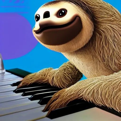 Prompt: sloth playing the piano in style of disney animation, disney, pixar