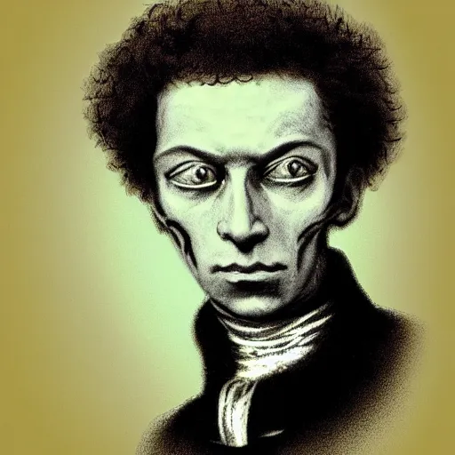 Image similar to alexander pushkin the zombie, realistic