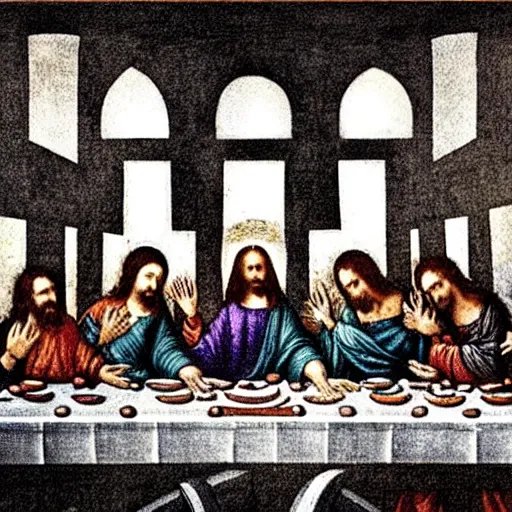 Image similar to “The Last Supper” by Da Vinci in the style of a data visualisation