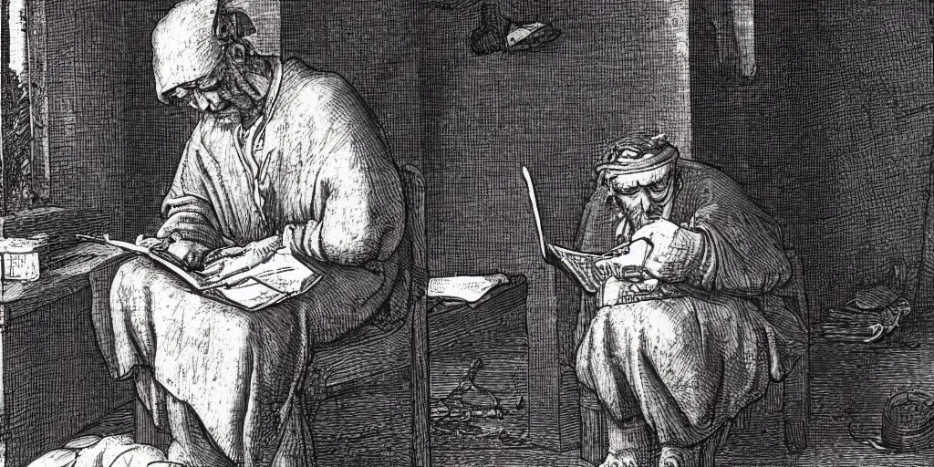 Prompt: realistic scene of a letter from an old man, 1450, ink, ultra realistic, 8k