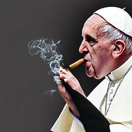 Image similar to the pope smoking a blunt and exorcising some demons