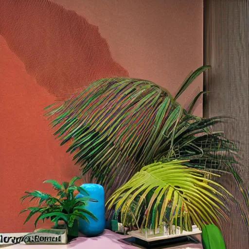 Image similar to a color photography of an exhibition room with an arrangement of elements / anthropological object / tropicalism / ( ( ( ( ( ( ( ( ( ( ( ( ( brutalism ) ) ) ) ) ) ) ) ) ) ) ) ) / animism, grain / shades / highly detailed / 1 2 0 0 dpi / fujifilm x - h 2 s