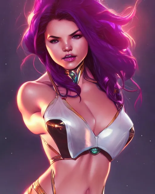 Image similar to ultra realistic illustration, danielle campbell as starfire anime, intricate, elegant, highly detailed, shiny plastic bikini, digital painting, artstation, concept art, smooth, sharp focus, illustration, art by artgerm and greg rutkowski and alphonse mucha and wlop