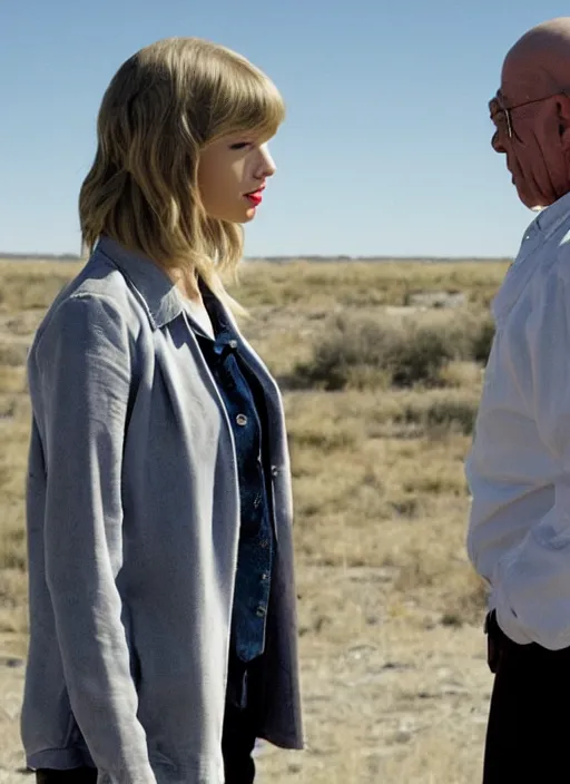 Prompt: TV still of taylor swift in breaking bad. Speaking to Walter White
