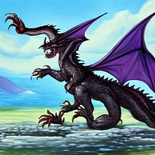 Prompt: oil painting of a dragon emerging from a hotspring