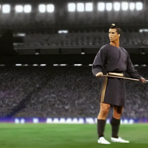 Image similar to Cristiano Ronaldo as samurai, a film still