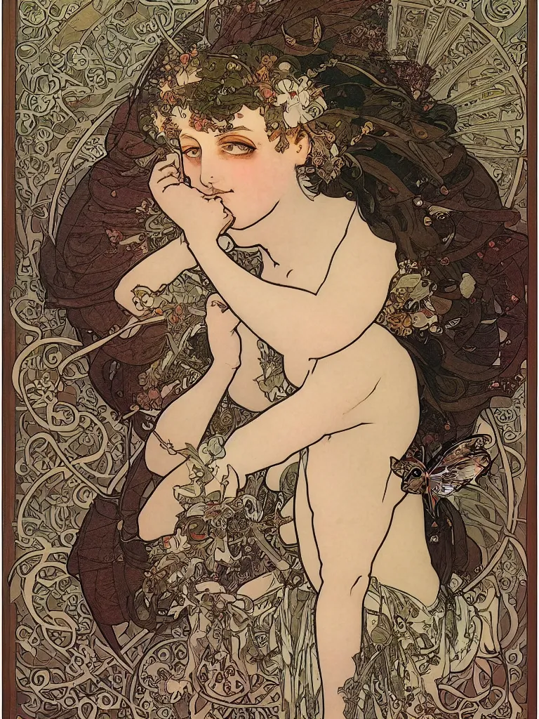 Prompt: stainless, detailed, the goddess of butterflies, by mucha