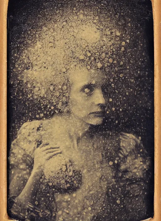 Prompt: old wetplate daguerreotype portrait of the imploding universe, explosion of data fragments, fractal, intricate, elegant, highly detailed, parallax, leica, medium format, subsurface scattering, by jheronimus bosch and greg rutkowski and louis jacques mande daguerre