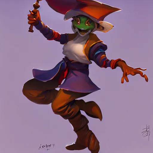 Image similar to female kobold jester, heartstone , 2d game art, official art, concept art , behance hd , concept art by Jesper Ejsing, by RHADS, Makoto Shinkai