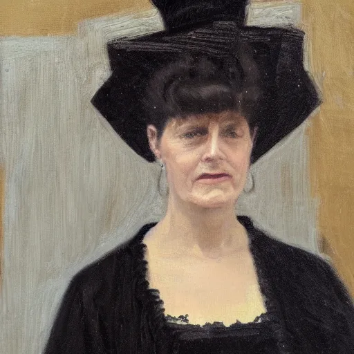 Image similar to portrait of a victorian lady in a black velvet dress, oil, large strokes of paint