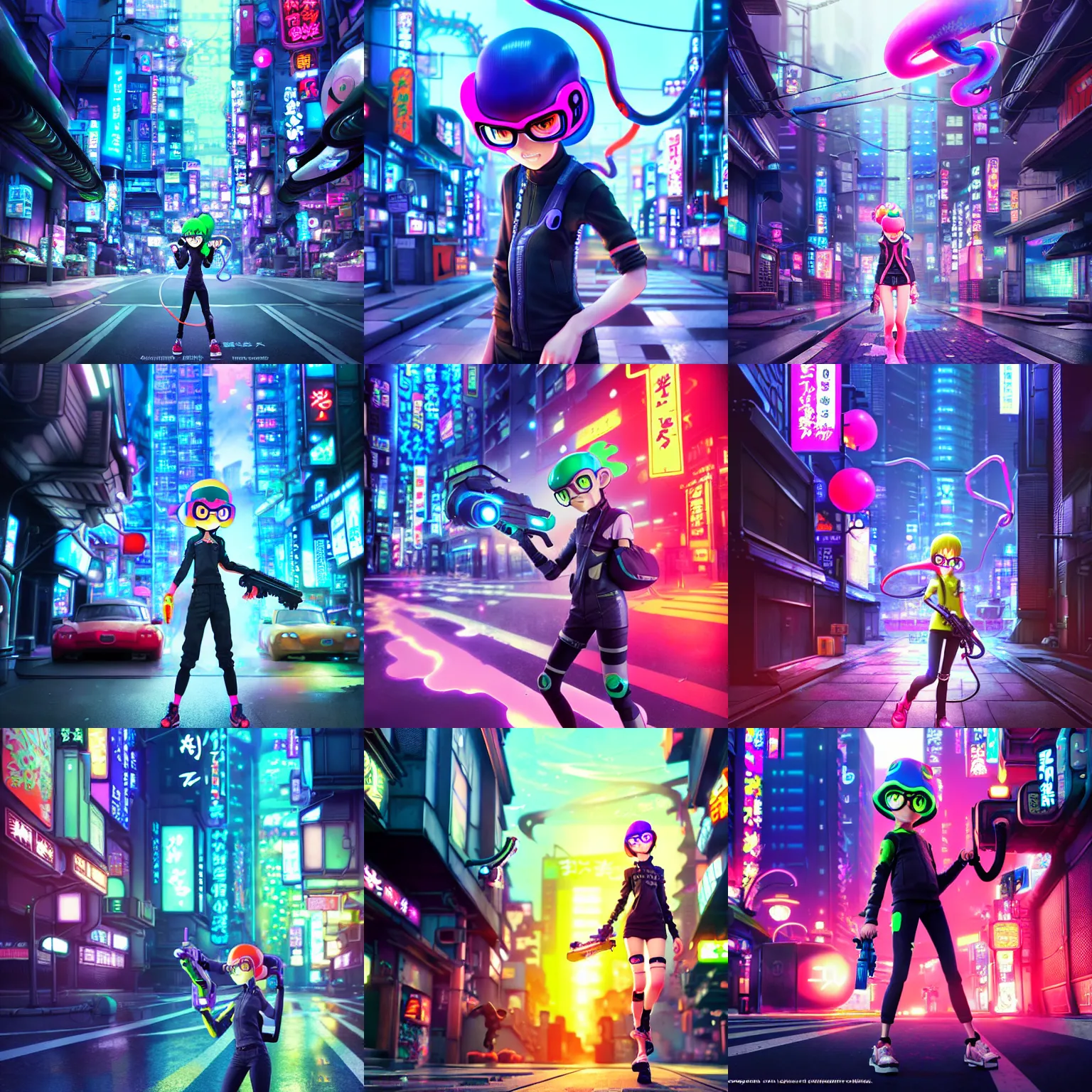 Prompt: splatoon inkling in neo - tokyo, by tom bagshaw and ilya kuvshinov, rtx rendering, octane render 1 2 8 k, maya, extreme high intricate details by wlop, digital anime art by ross tran, medium shot, composition by sana takeda, dramatic lighting by greg rutkowski