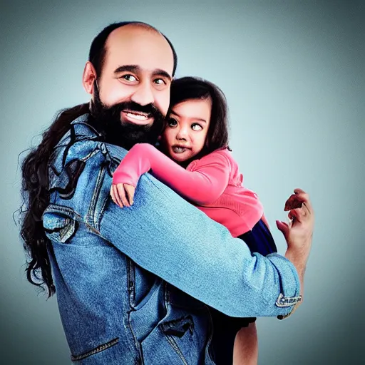 Image similar to “ a father holding his daughter, ultra realistic, 8 k, photorealistic, love ”