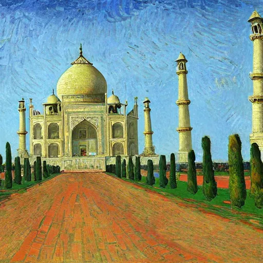 Image similar to a painting of the Taj Mahal by Van Gogh