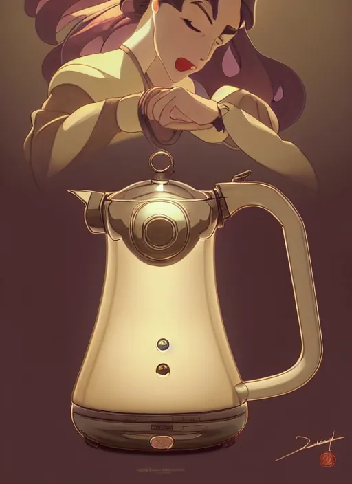 Prompt: stylish modern kettle boiling water, steam coming from spout, natural lighting, path traced, highly detailed, high quality, digital painting, by don bluth and ross tran and studio ghibli and alphonse mucha, artgerm